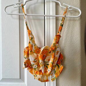 H&M Divided Floral Ruffle Smocked Crop Top